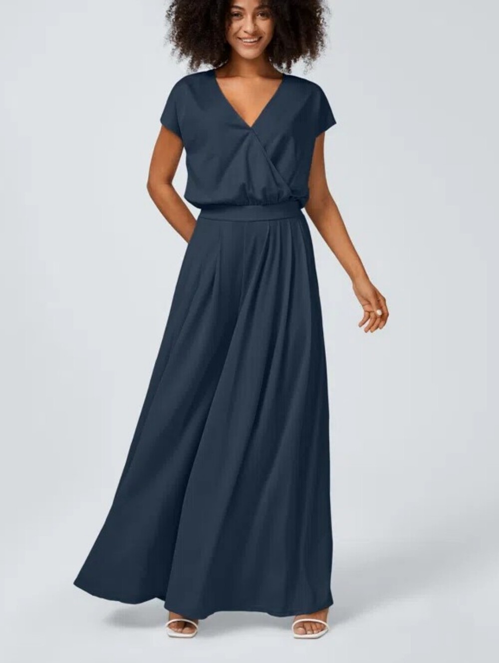HALARA Wide Leg Flowy Waffle Casual Jumpsuit Size XL Tall Charm Ink Blue